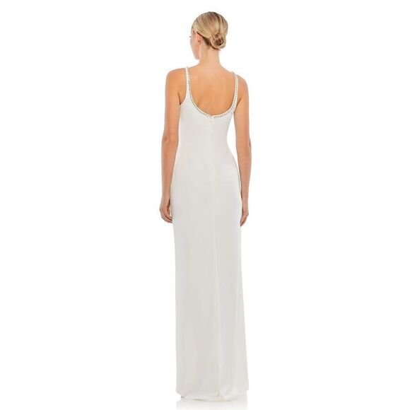 NWT! MAC DUGGAL SLEEVELESS CRYSTAL SCOOP NECKLINE COLUMN White GOWN US-6 26583 - Picture 6 of 12
